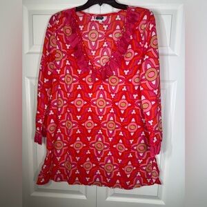 Mud Pie Women’s Moroccan Medallion Tasseled Kendall Tunic Top Cover Up Shirt